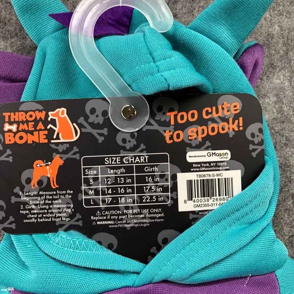 Small Dog Dragon‎ Monster Costume 12-13'' Length Blue Pruple Hooded Halloween
